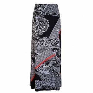 Roz & Ali Black and White Paisley Maxi Skirt Size S